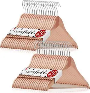 Casafield - 40 Red Cedar Wooden Suit Hangers with Smooth Finish, Notches, and Swivel Hook - Natural Wood Hangers for Clothes, Coats, Pants, Shirts, Skirts