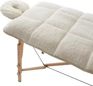 Saloniture Fleece Reversible Quilted  Massage Table Pad & Face Cradle Set - Soft and Comfortable 1/2" Thick Facial Bed and Headrest Cover - Natural