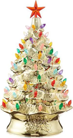 Casafield Hand Painted Ceramic Christmas Tree, Gold 24-Inch Pre-Lit Tree with 148 Multi Color Lights and 2 Star Toppers Casafield Hand Painted Ceramic Christmas Tree, Gold 24-Inch Pre-Lit Tree with 148 Multi Color Lights and 2 Star Toppers