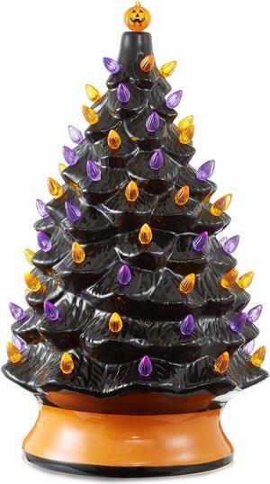 Casafield Hand Painted Ceramic Halloween Tree, 24-Inch Pre-Lit Decoration with 148 Multi-Color Lights, Jack-O-Lantern and Star Toppers