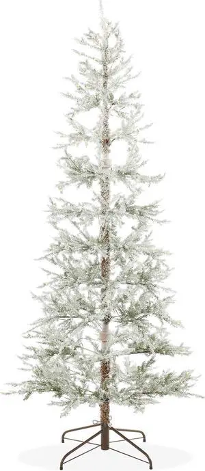 Casafield 7.5FT Pre-Lit Sparse Flocked Pine Artificial Holiday Christmas Tree with Sturdy Metal Stand