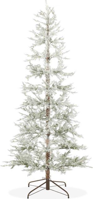Casafield 6.5FT Pre-Lit Sparse Flocked Pine Artificial Holiday Christmas Tree with Sturdy Metal Stand