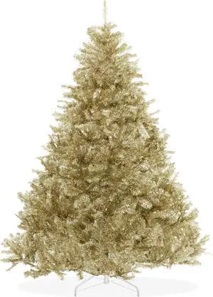 Casafield 6FT Champagne Gold Tinsel Artificial Holiday Christmas Tree with Sturdy Metal Stand