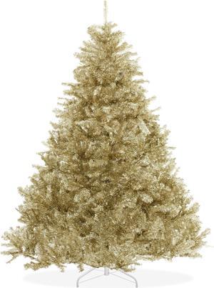 Casafield 7.5FT Champagne Gold Tinsel Artificial Holiday Christmas Tree with Sturdy Metal Stand