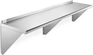 GRIDMANN 18" x 72" Stainless Steel Wall Mount Shelf with Backsplash, Commercial Grade - NSF Certified 18 Gauge Shelving for Restaurant, Kitchen, Utility Room, Garage