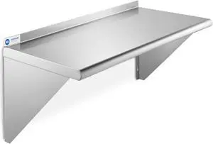GRIDMANN 12" x 24" Stainless Steel Wall Mount Shelf with Backsplash, Commercial Grade - NSF Certified 18 Gauge Shelving for Restaurant, Kitchen, Utility Room, Garage