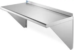 GRIDMANN 12" x 24" Stainless Steel Wall Mount Shelf with Backsplash, 16 Gauge, Commercial Grade - NSF Certified - Shelving for Restaurant, Kitchen, Utility Room, Garage