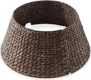 Casafield 24-Inch Christmas Tree Collar, Woven Water Hyacinth Tree Base Cover with Cord Cut Out, Espresso