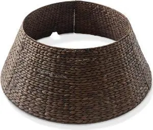 Casafield 32-Inch Christmas Tree Collar, Woven Water Hyacinth Tree Base Cover with Cord Cut Out, Espresso