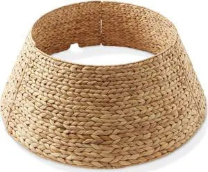Casafield 32-Inch Christmas Tree Collar, Woven Water Hyacinth Tree Base Cover with Cord Cut Out, Natural