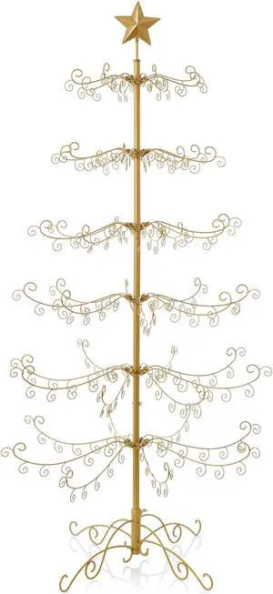 Casafield Ornament Display Stand - 6' Gold Wrought Iron Christmas Tree Ornament Holder