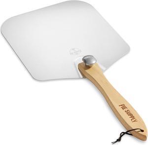 Pie Supply 12 inch x 14 inch Aluminum Pizza Peel with Foldable Wooden Handle for Homemade Pizzas and Baking Bread