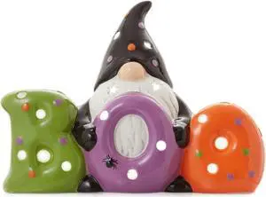 Casafield Ceramic Halloween BOO Gnome, Hand Painted Pre-Lit LED Gnome Tabletop Decor