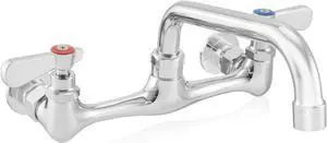 GRIDMANN Commercial Sink Faucet, 8" Center Wall Mount No Lead Faucet, 8" Swivel Spout, Dual Lever Handles, Brass Construction, Chrome Polished Finish