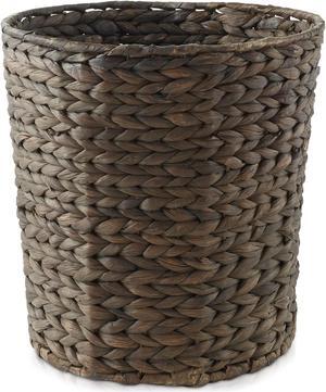 Casafield Water Hyacinth Waste Basket - Espresso, Woven Trash Can for Bathroom, Bedroom, Laundry Room, Home Office