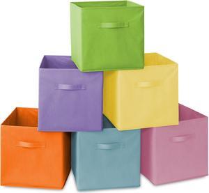Casafield Set of 6 Collapsible Fabric Cube Storage Bins, Multicolor - 13" Foldable Cloth Baskets for Shelves, Cubby Organizers & More