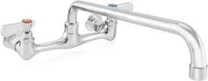 GRIDMANN Commercial Sink Faucet, 8" Center Wall Mount No Lead Faucet, 14" Swivel Spout, Dual Lever Handles, Brass Construction, Chrome Polished Finish