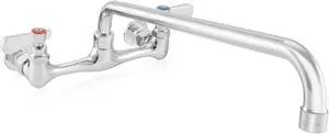 GRIDMANN Commercial Sink Faucet, 8" Center Wall Mount No Lead Faucet, 16" Swivel Spout, Dual Lever Handles, Brass Construction, Chrome Polished Finish