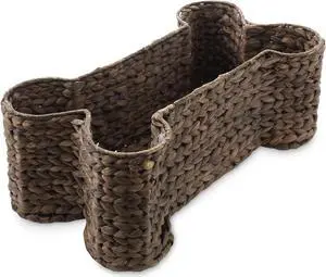 Casafield Dog Bone Shaped Storage Basket - Espresso, Large Woven Water Hyacinth Pet Toy Organizer Bin