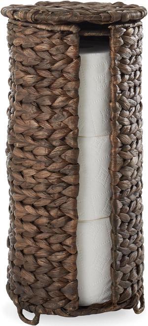 Casafield Free Standing Toilet Paper Storage Roll Holder with Lid - Espresso, Fits 3 Rolls, Water Hyacinth Bath Tissue Organizer for Bathroom