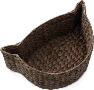 Casafield Cat Toy Storage Basket - Espresso, Woven Water Hyacinth Pet Toy Organizer Bin