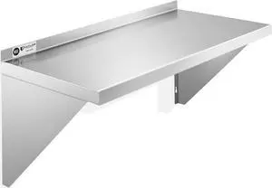 KUTLER Stainless Steel Shelf - 12" x 24", NSF Commercial Wall Mount Shelves with Backsplash, Floating Metal Shelving for Restaurant, Kitchen, Home