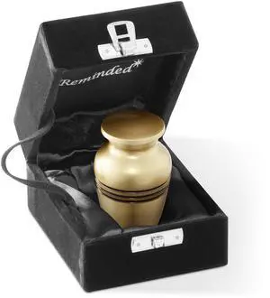 Reminded Small Cremation Memorial Urn for Human Ashes, Gold with Black Striped Miniature Keepsake Urn with Velvet Case