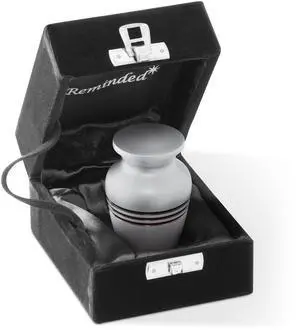 Reminded Small Cremation Memorial Urn for Human Ashes, Silver with Black Striped Miniature Keepsake Urn with Velvet Case