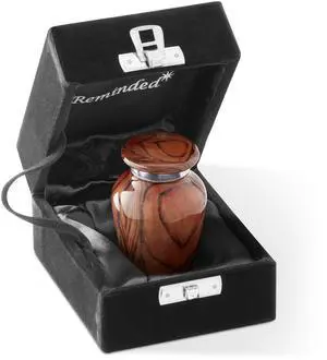 Reminded Small Cremation Memorial Urn for Human Ashes, Cherry Wood Grain Miniature Keepsake Urn with Velvet Case