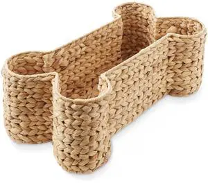 Casafield Dog Bone Shaped Storage Basket - Natural, Large Woven Water Hyacinth Pet Toy Organizer Bin