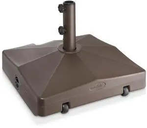 Casafield Patio Umbrella Base, 64lb Capacity, Fillable Heavy Duty Rolling Stand with Handle for Outdoor, Patio, Lawn, Deck, Poolside - Brown