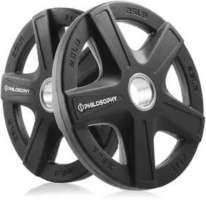 Philosophy Gym Set of 2 Rubber Coated 2-inch Olympic Grip Weight Plates (25 LB each) for Weightlifting