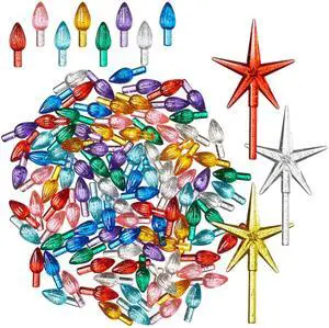 Casafield Ceramic Christmas Tree Replacement Lights - 108 Multi-color with Glitter Bulbs and 3 Star Toppers