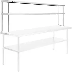 KUTLER Stainless Steel Double Overshelf 72" x 12", NSF Commercial 2-Tier Shelf for Prep and Work Tables for Restaurant, Kitchen, Workshop