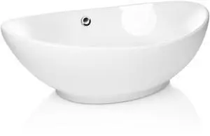 Miligoré 23" x 15" Oval White Ceramic Vessel Sink - Modern Egg Shape Above Counter Bathroom Vanity Bowl