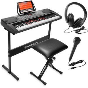 Hamzer 61 Key Keyboard Piano with Lighted Keys, Built-In Speakers, Stand, Bench, & Key Labels - Portable Electronic Musical Keyboard Set for Beginners