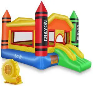Cloud 9 Mini Crayon Bounce House with Blower - Inflatable Bouncer for Kids with Fun Slide