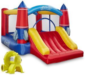 Cloud 9 Inflatable Bounce House and Blower, Rocket Theme Bouncer for Kids with Slide, Includes Stakes and Repair Patches