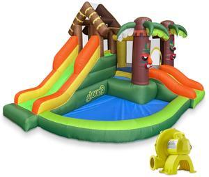 Cloud 9 Inflatable Jungle Bounce House with Blower, Bouncer for Kids with Two Slides, Jumping Area, and Ball Pit