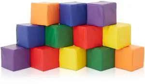 Casafield Toddler Foam Building Blocks (12-Piece Set), 5.5" x 5.5" Soft Play Colorful Kids Stacking Cubes for Daycare, Nursery, Preschool