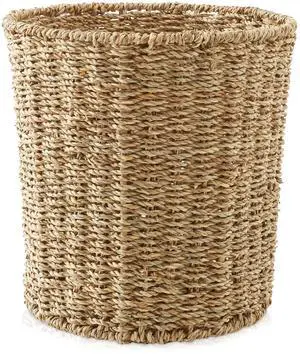 Casafield Seagrass Waste Basket - Natural, Woven Trash Can for Bathroom, Bedroom, Laundry Room, Home Office