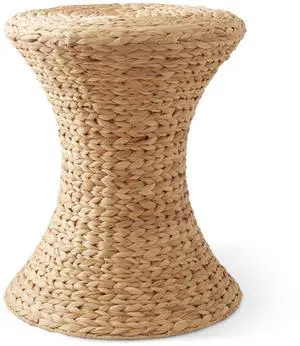 Casafield Hourglass Side Table, Natural Water Hyacinth Round End Table, Boho Woven Wicker Accent for Bedroom, Living Room, Office, Entryway