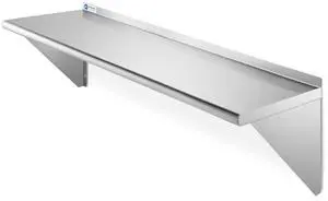 GRIDMANN 12" x 48" Stainless Steel Wall Mount Shelf with Backsplash, 16 Gauge, Commercial Grade - NSF Certified - Shelving for Restaurant, Kitchen, Utility Room, Garage