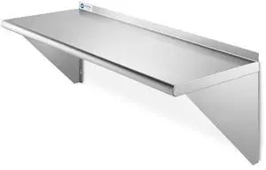 GRIDMANN 12" x 36" Stainless Steel Wall Mount Shelf with Backsplash, 16 Gauge, Commercial Grade - NSF Certified - Shelving for Restaurant, Kitchen, Utility Room, Garage