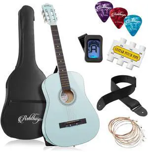 Ashthorpe 38-inch Beginner Acoustic Guitar Package (Light Blue), Basic Starter Kit w/ Gig Bag, Strings, Strap, Tuner, Pitch Pipe, Picks