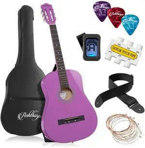 Ashthorpe 38-inch Beginner Acoustic Guitar Package (Purple), Basic Starter Kit w/ Gig Bag, Strings, Strap, Tuner, Pitch Pipe, Picks