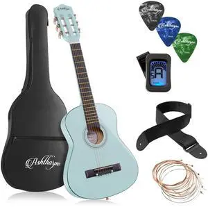 Ashthorpe 30-inch Beginner Acoustic Guitar Package (Light Blue), Basic Starter Kit w/ Gig Bag, Strings, Strap, Tuner, Picks