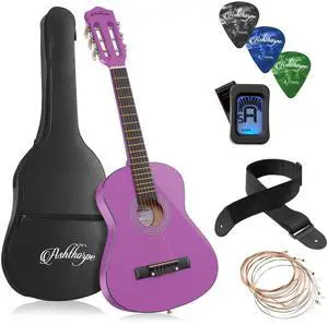 Ashthorpe 30-inch Beginner Acoustic Guitar Package (Purple), Basic Starter Kit w/ Gig Bag, Strings, Strap, Tuner, Picks