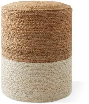 Handcrafted Braided Jute Pouf Ottoman, 14" Round x 16" High Footrest, Natural Boho Home Decor, Woven Accent Footstool for Living Room or Bedroom