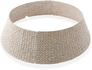 Casafield 42-Inch Christmas Tree Collar, Woven Water Hyacinth Tree Base Cover with Cord Cut Out, Whitewash